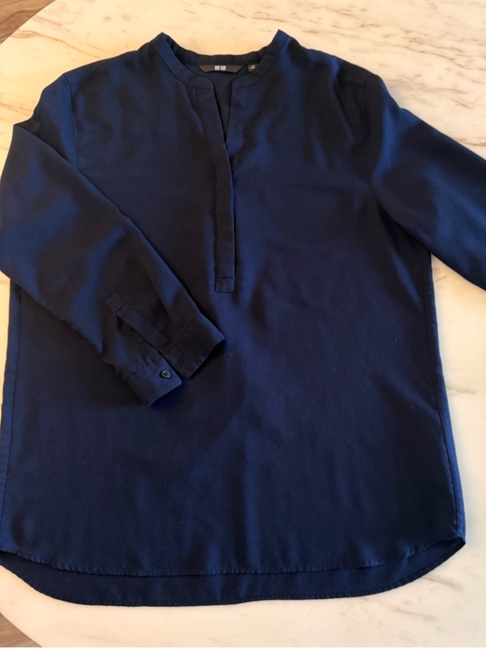 Uniqlo Women's Navy Band-Collar Button-Down Blouse